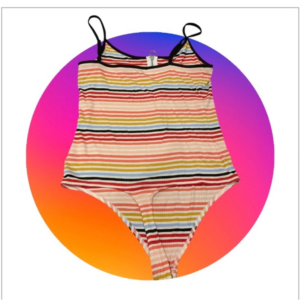 Express Multicolor Striped Ribbed Bodysuit - Picture 7 of 9